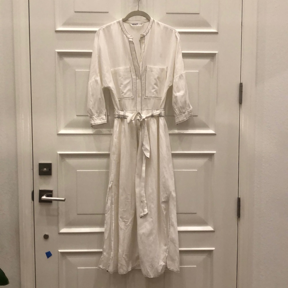 Zara Sand button down dress linen main image 0
